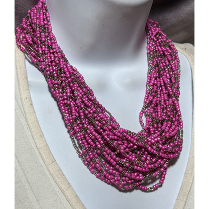 Retro Pink Beaded Multilayer Glass Necklace