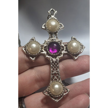 Sarah Coventry Vintage Gemmed Cross Necklace