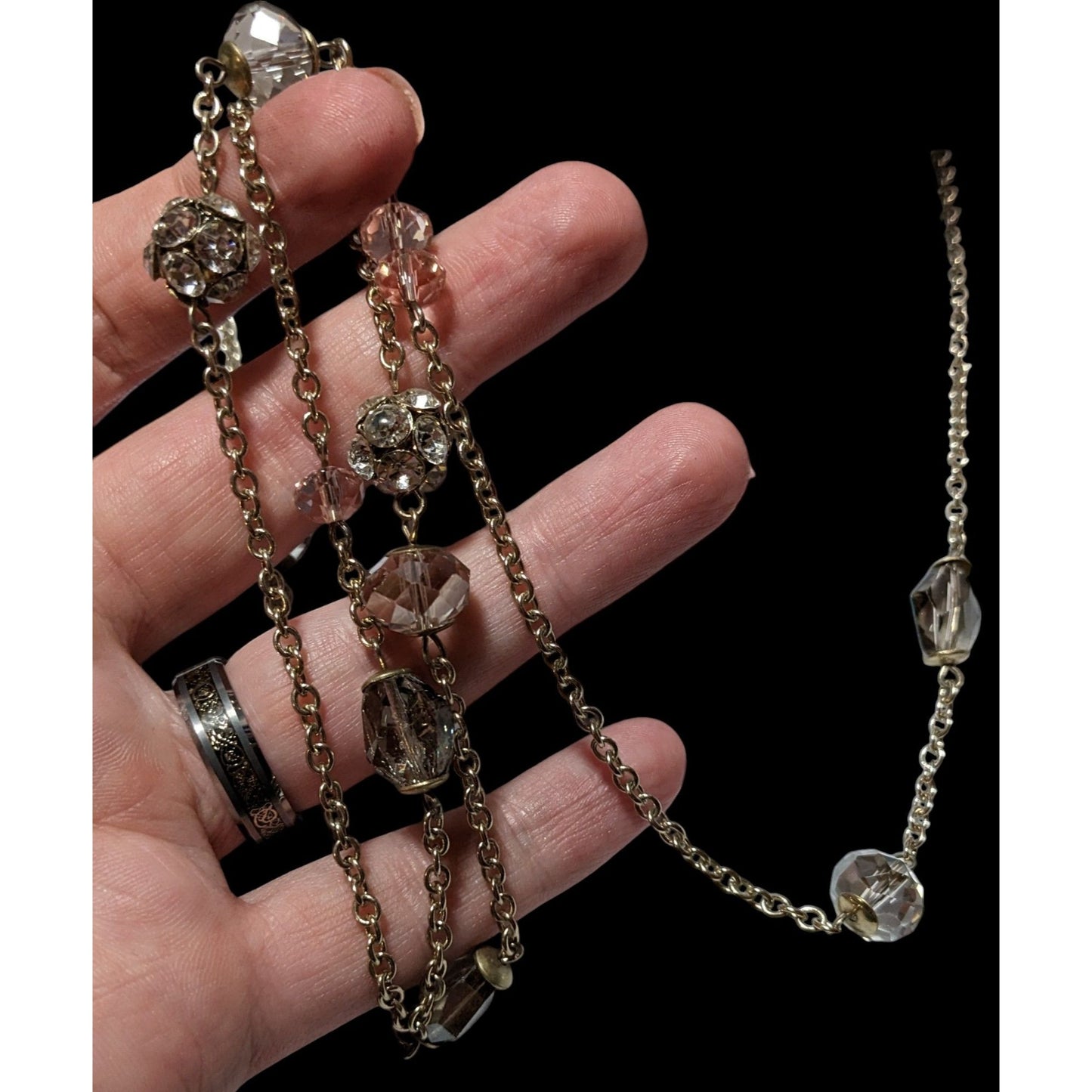 Y2K Glam Silver Chain Beaded Statement Necklace