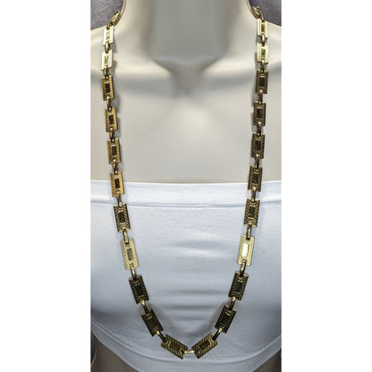 Vintage Glam Engraved Rectangle Link Gold-Tone Necklace/Belt