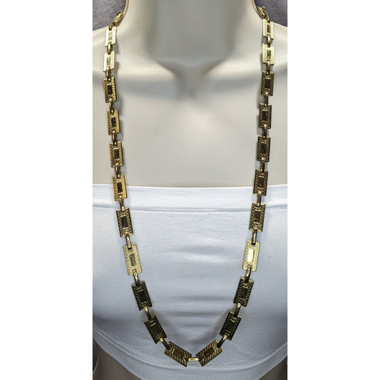 Vintage Glam Engraved Rectangle Link Gold-Tone Necklace/Belt