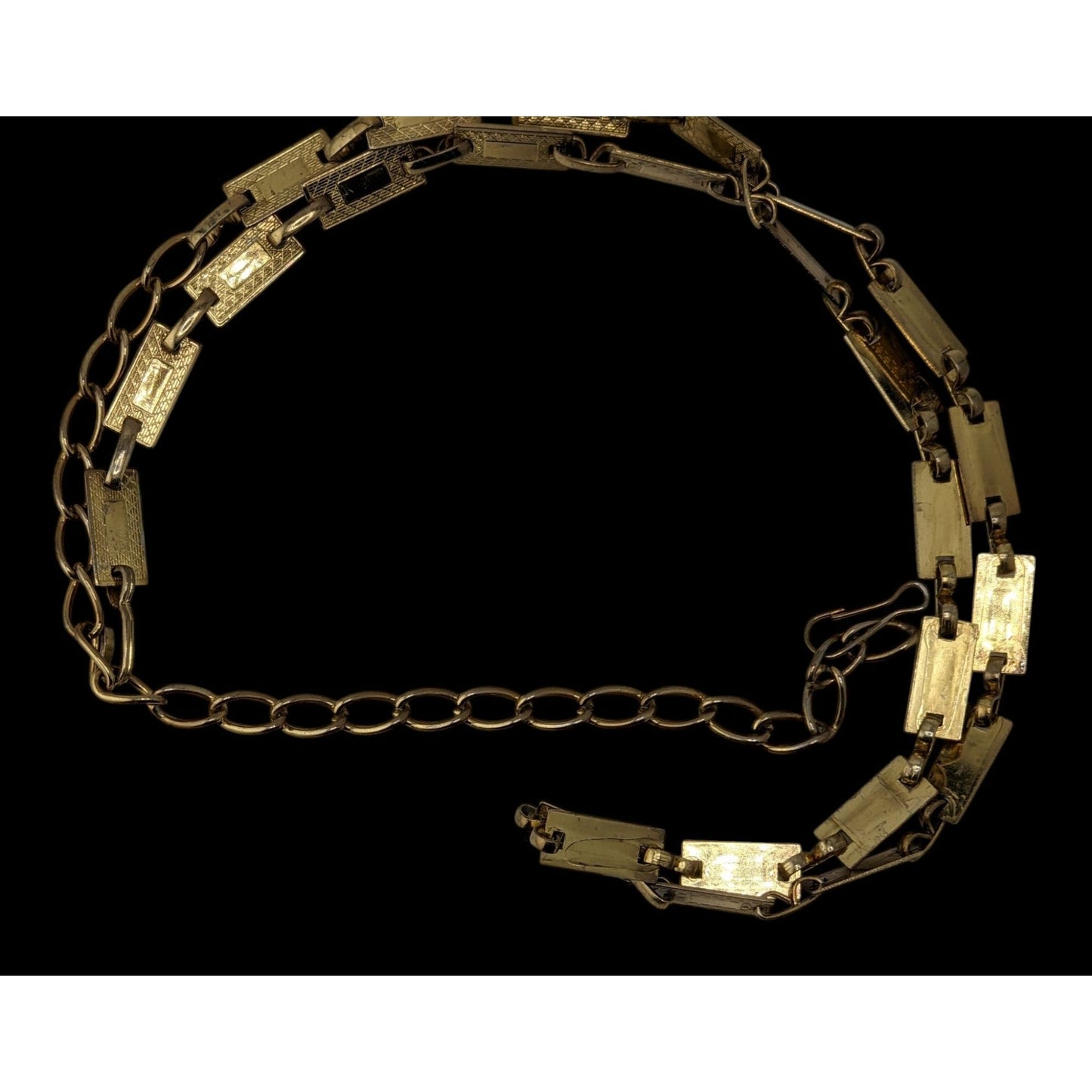 Vintage Glam Engraved Rectangle Link Gold-Tone Necklace/Belt