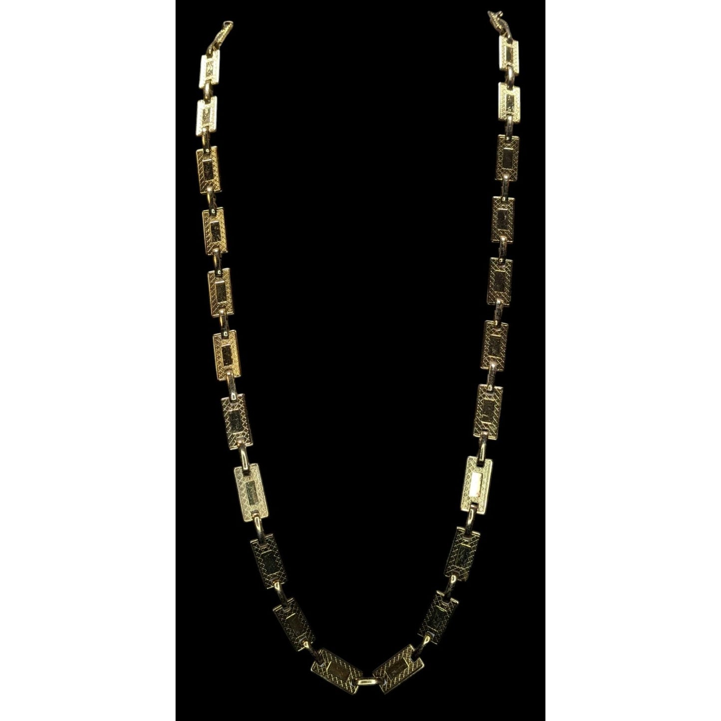 Vintage Glam Engraved Rectangle Link Gold-Tone Necklace/Belt