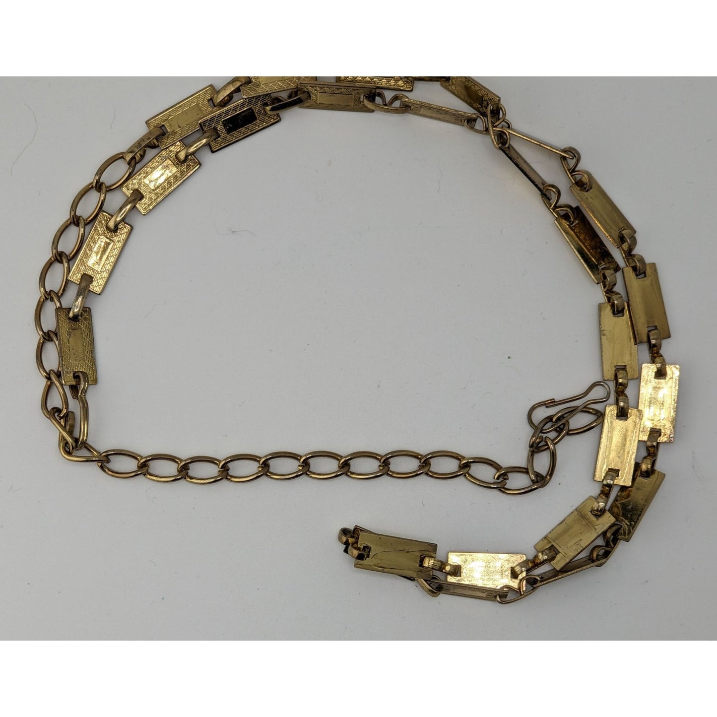 Vintage Glam Engraved Rectangle Link Gold-Tone Necklace/Belt