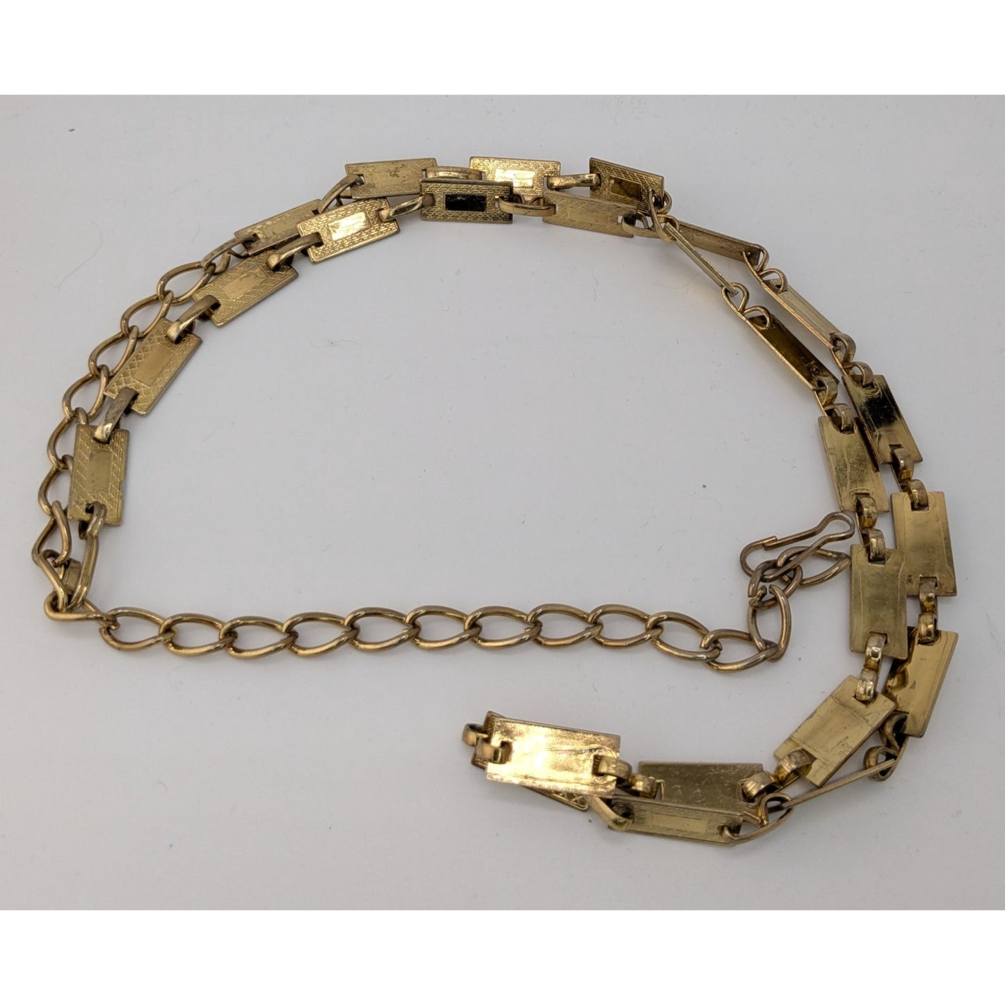 Vintage Glam Engraved Rectangle Link Gold-Tone Necklace/Belt
