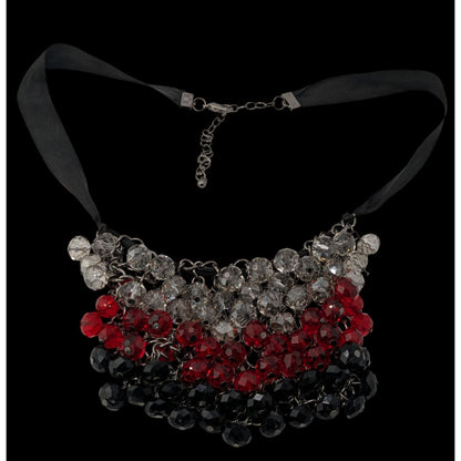 Handmade Sparkly Glass Bib Necklace Black Red Silver Glam Goth