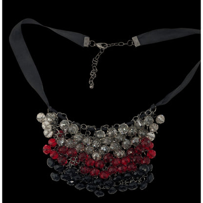 Handmade Sparkly Glass Bib Necklace Black Red Silver Glam Goth