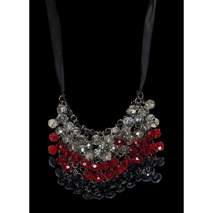 Handmade Sparkly Glass Bib Necklace Black Red Silver Glam Goth