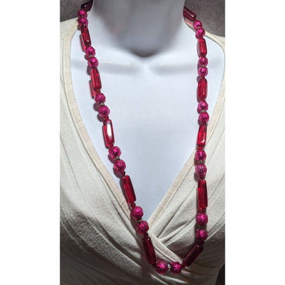 Vintage Pink And Red Beaded Statement Necklace