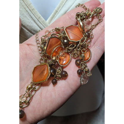 Retro Orange And Gold Glass Charm Necklace