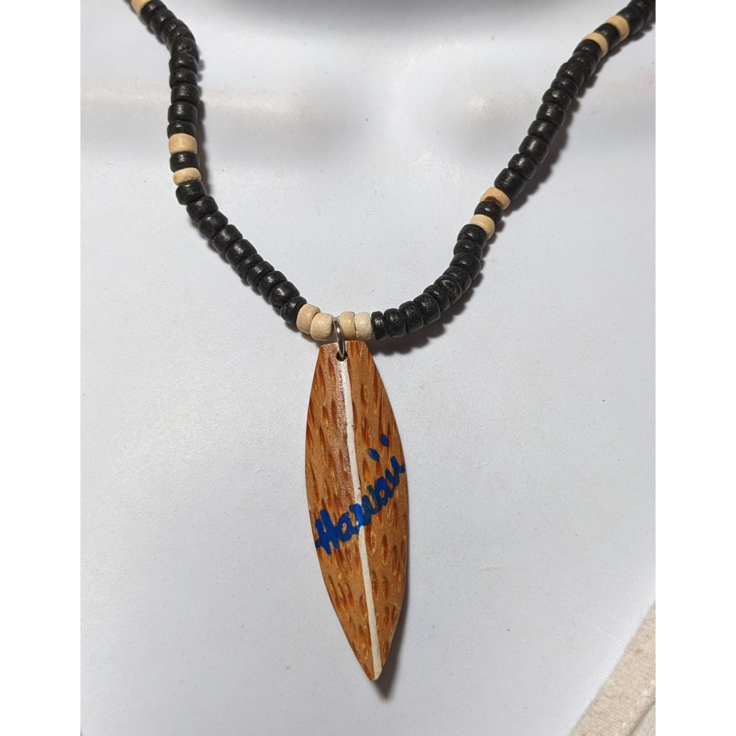 Hawaii Souvenir Wooden Beaded Surfboard Necklace