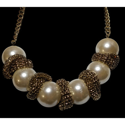 Chunky Glam Pearl Gold Chain Statement Necklace