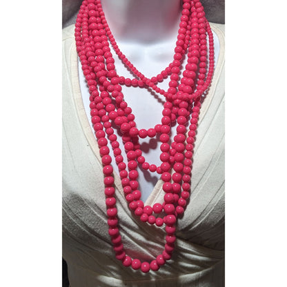 Multi-Strand Pink Beaded Necklace With Gold Clasp