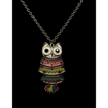 Rainbow Articulated Owl Necklace