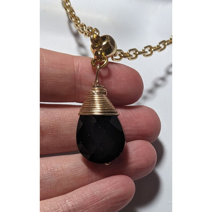 Glam Goth Black And Gold Glass Pendant Necklace