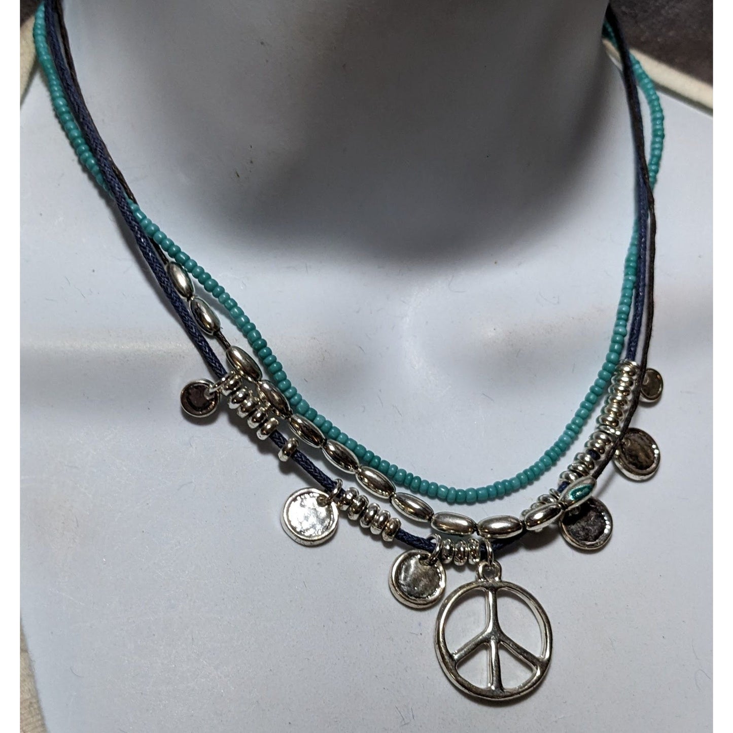 Bohemian Beaded Multilayer Peace Charm Necklace