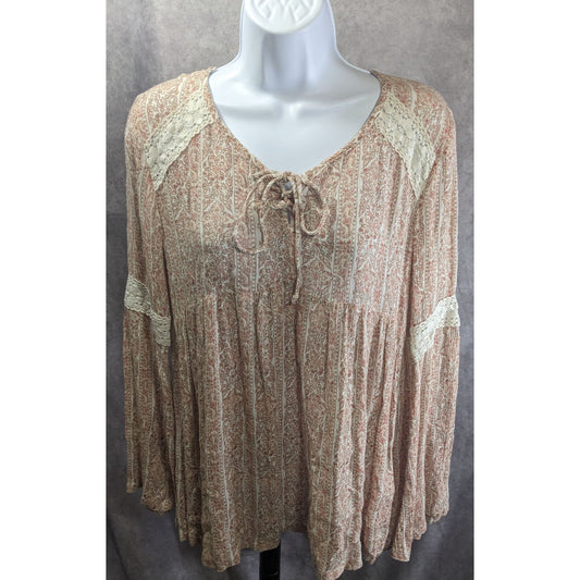 Romantic Hippie Hollister Lace Boho Peasant Top Bell Sleeve Floral Size Small