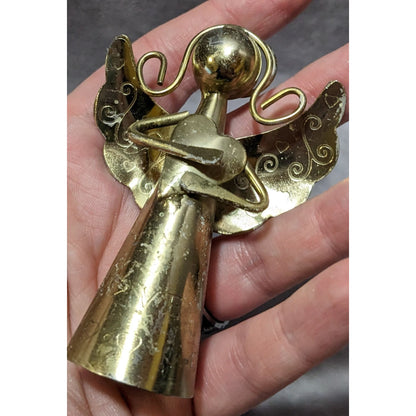 Vintage Brass Heart Holding Angel Bell Figure