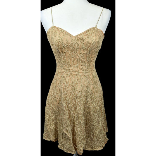 Vintage 90s Fredrick's Of Holly Wood Gold Lace Dress Size 3/4
