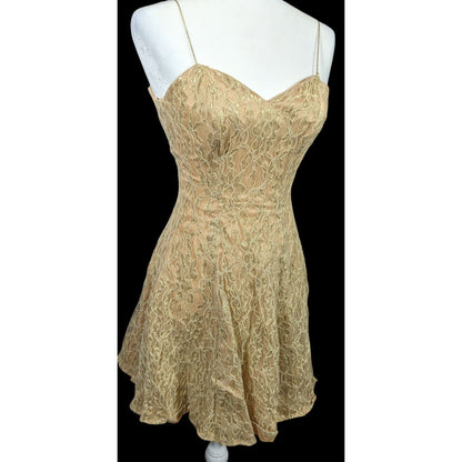 Vintage 90s Fredrick's Of Holly Wood Gold Lace Dress Size 3/4