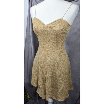 Vintage 90s Fredrick's Of Holly Wood Gold Lace Dress Size 3/4
