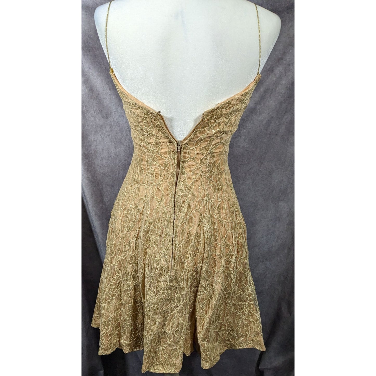 Vintage 90s Fredrick's Of Holly Wood Gold Lace Dress Size 3/4