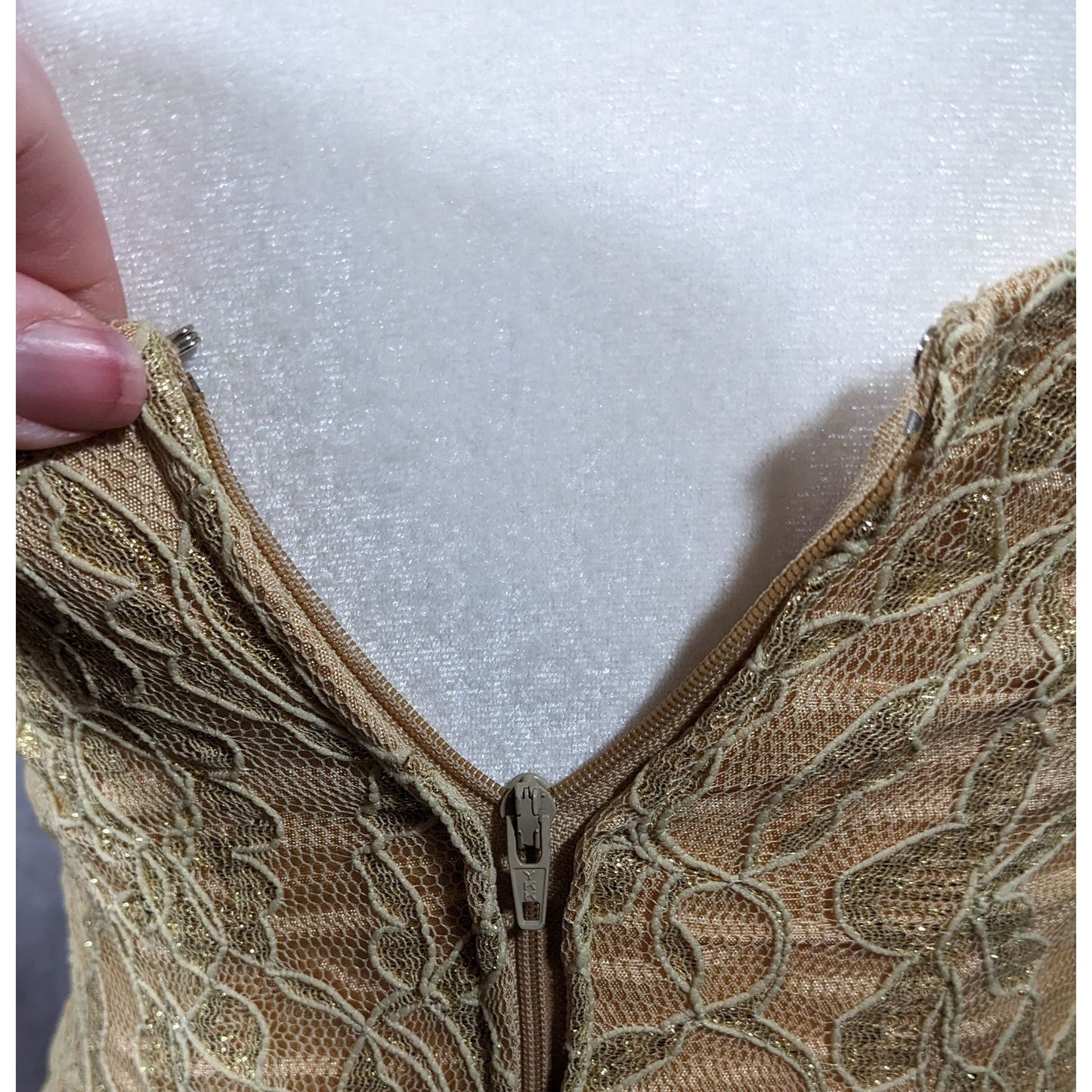 Vintage 90s Fredrick's Of Holly Wood Gold Lace Dress Size 3/4