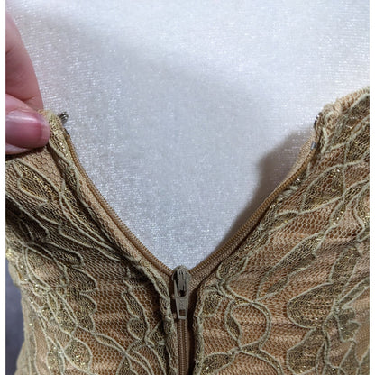 Vintage 90s Fredrick's Of Holly Wood Gold Lace Dress Size 3/4