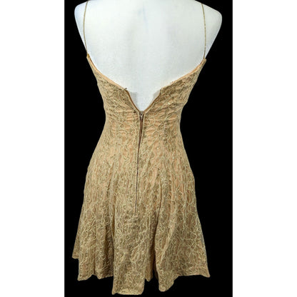 Vintage 90s Fredrick's Of Holly Wood Gold Lace Dress Size 3/4