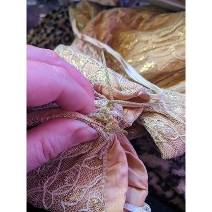 Vintage 90s Fredrick's Of Holly Wood Gold Lace Dress Size 3/4