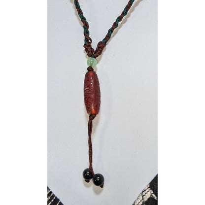 Carved Red Dzi Bead Adjustable Necklace Boho Tribal Spiritual Meditation