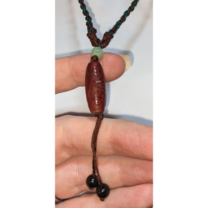 Carved Red Dzi Bead Adjustable Necklace Boho Tribal Spiritual Meditation