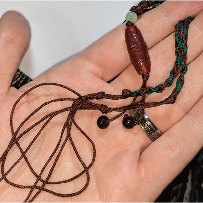 Carved Red Dzi Bead Adjustable Necklace Boho Tribal Spiritual Meditation