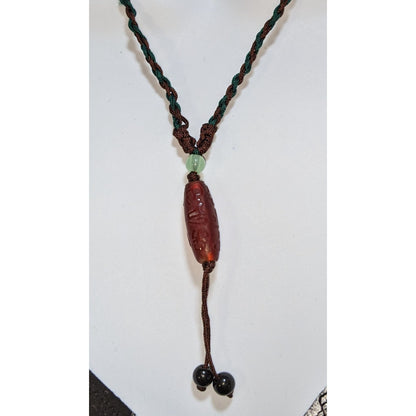 Carved Red Dzi Bead Adjustable Necklace Boho Tribal Spiritual Meditation