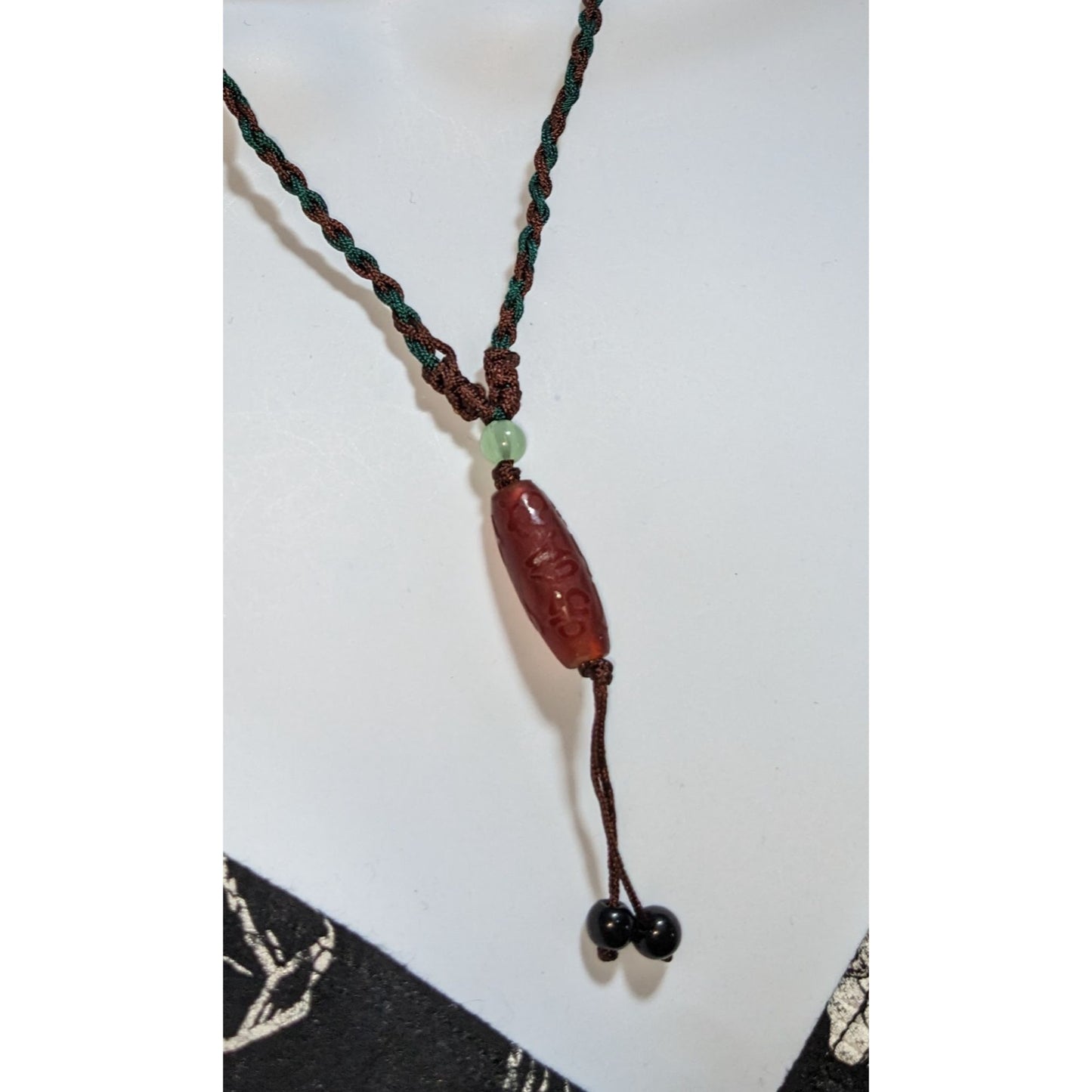 Carved Red Dzi Bead Adjustable Necklace Boho Tribal Spiritual Meditation