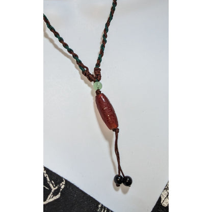 Carved Red Dzi Bead Adjustable Necklace Boho Tribal Spiritual Meditation