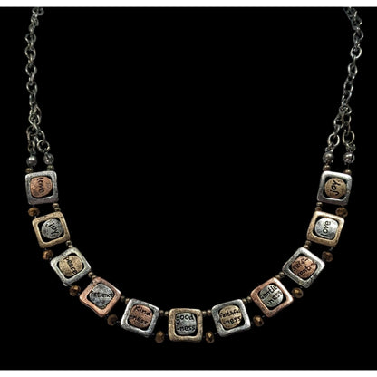 Rustic Distressed Words Of Affirmation Multi Metallic Necklace