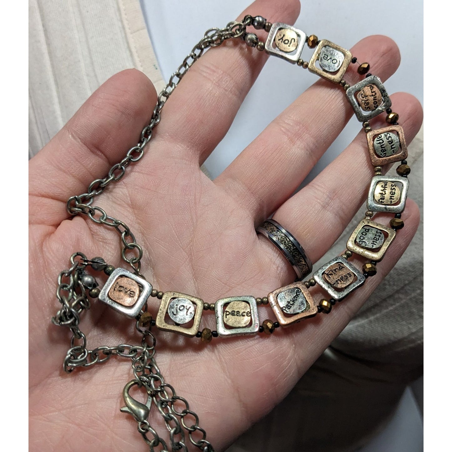 Rustic Distressed Words Of Affirmation Multi Metallic Necklace