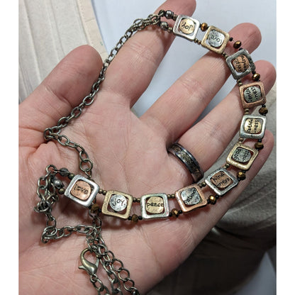 Rustic Distressed Words Of Affirmation Multi Metallic Necklace
