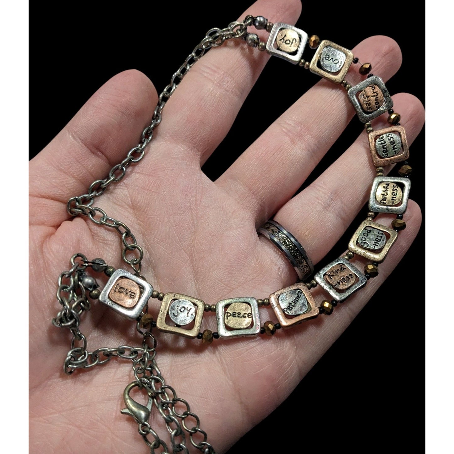 Rustic Distressed Words Of Affirmation Multi Metallic Necklace