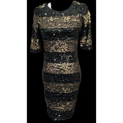 Black And Gold Sequin Cocktail Dress by BCBGMaxazria