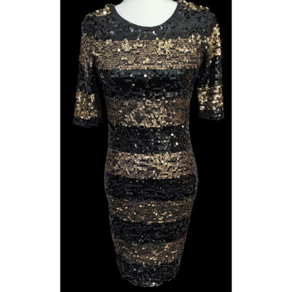 Black And Gold Sequin Cocktail Dress by BCBGMaxazria