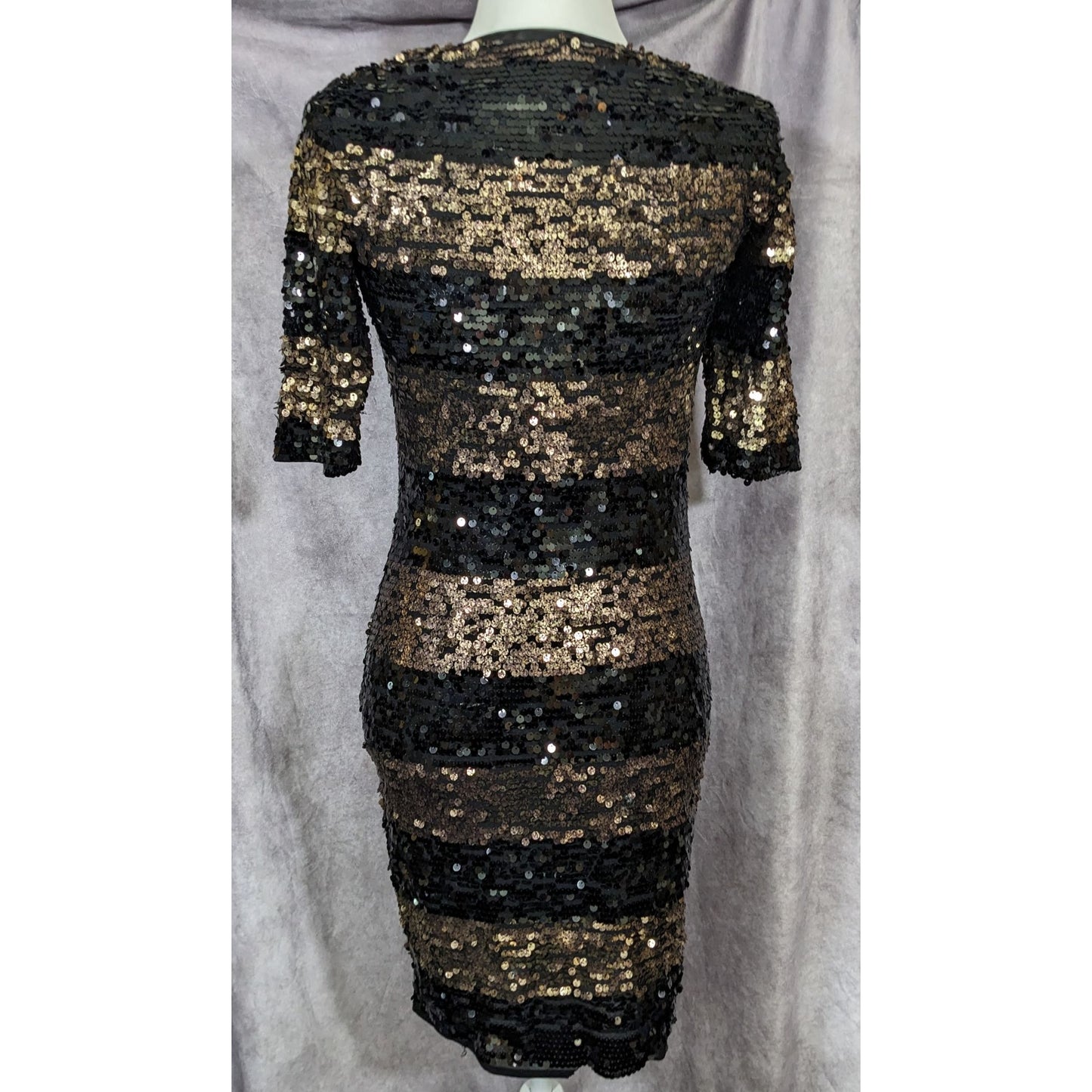 Black And Gold Sequin Cocktail Dress by BCBGMaxazria