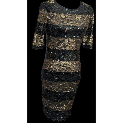 Black And Gold Sequin Cocktail Dress by BCBGMaxazria