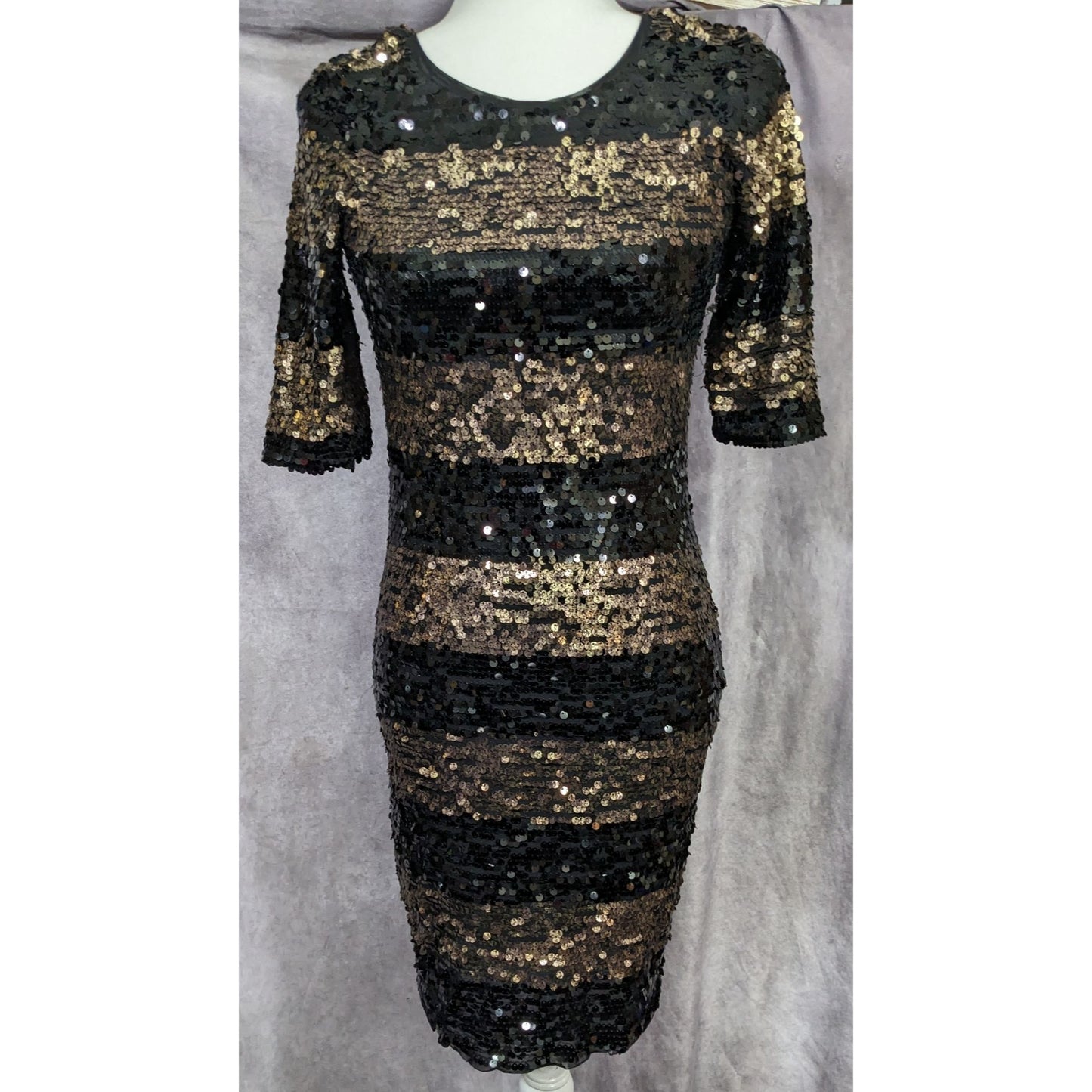 Black And Gold Sequin Cocktail Dress by BCBGMaxazria