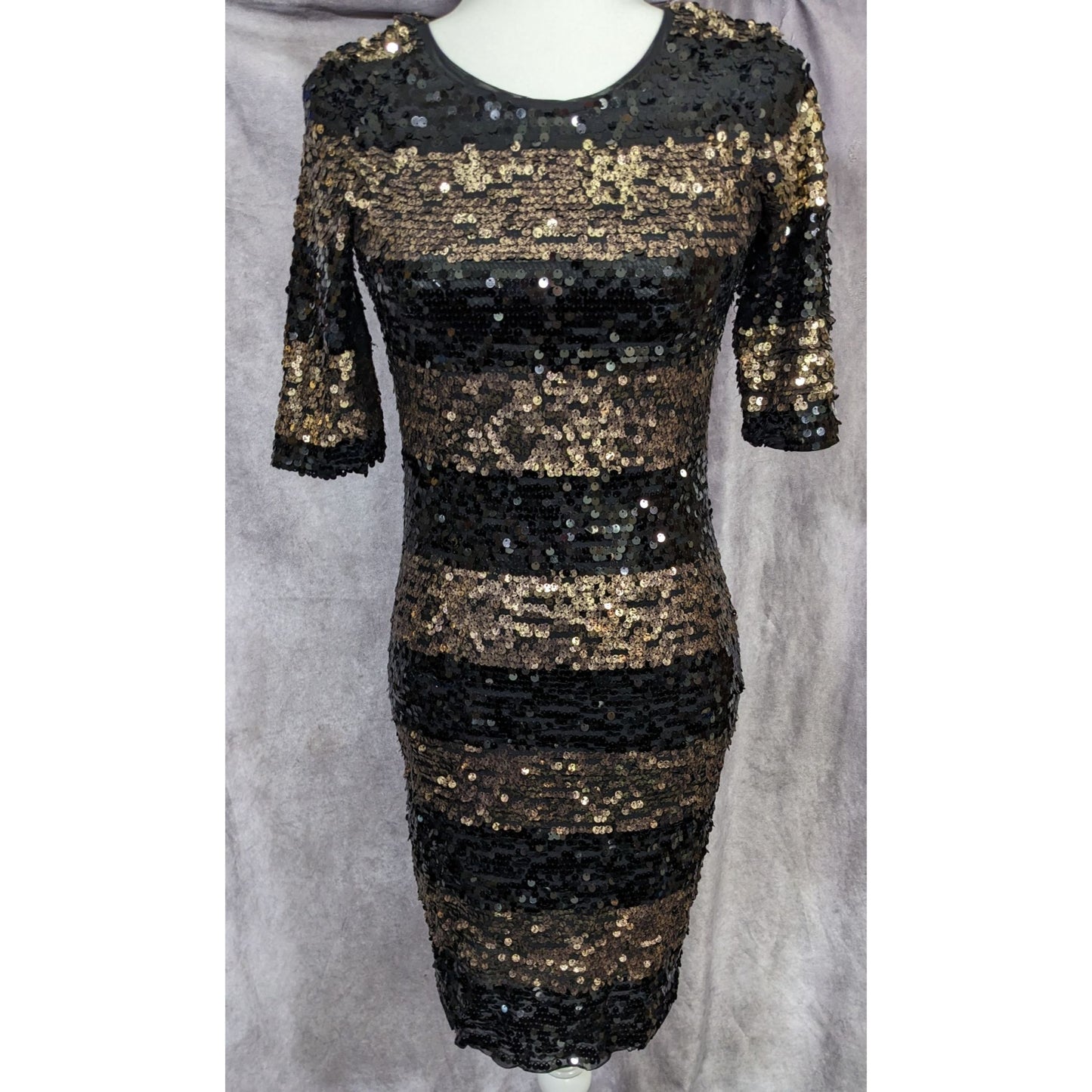 Black And Gold Sequin Cocktail Dress by BCBGMaxazria