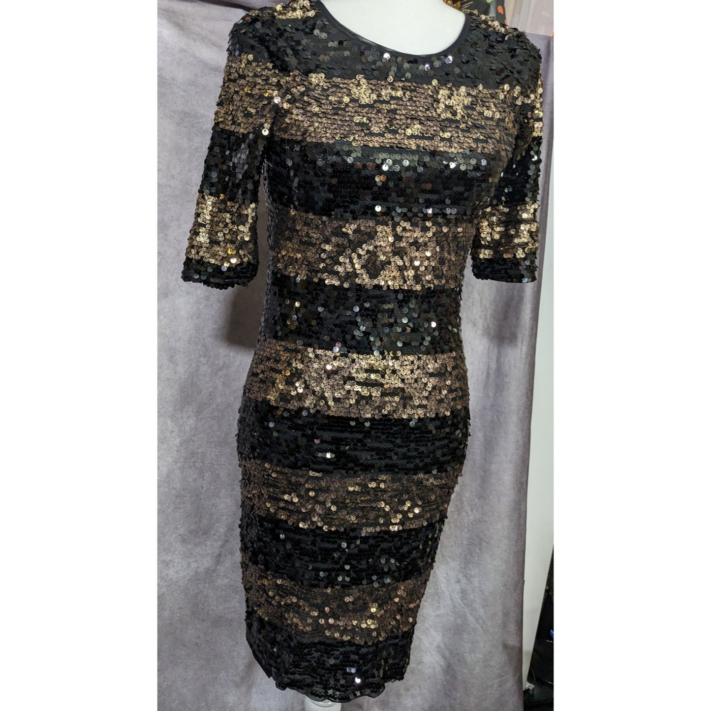 Black And Gold Sequin Cocktail Dress by BCBGMaxazria