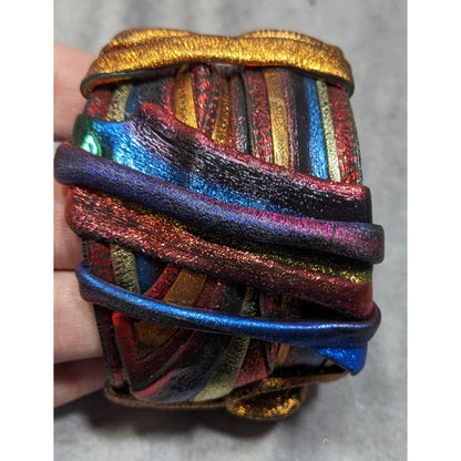 Handcrafted Metallic Rainbow Swirl Artisan Cuff Bracelet Wearable Sculpture