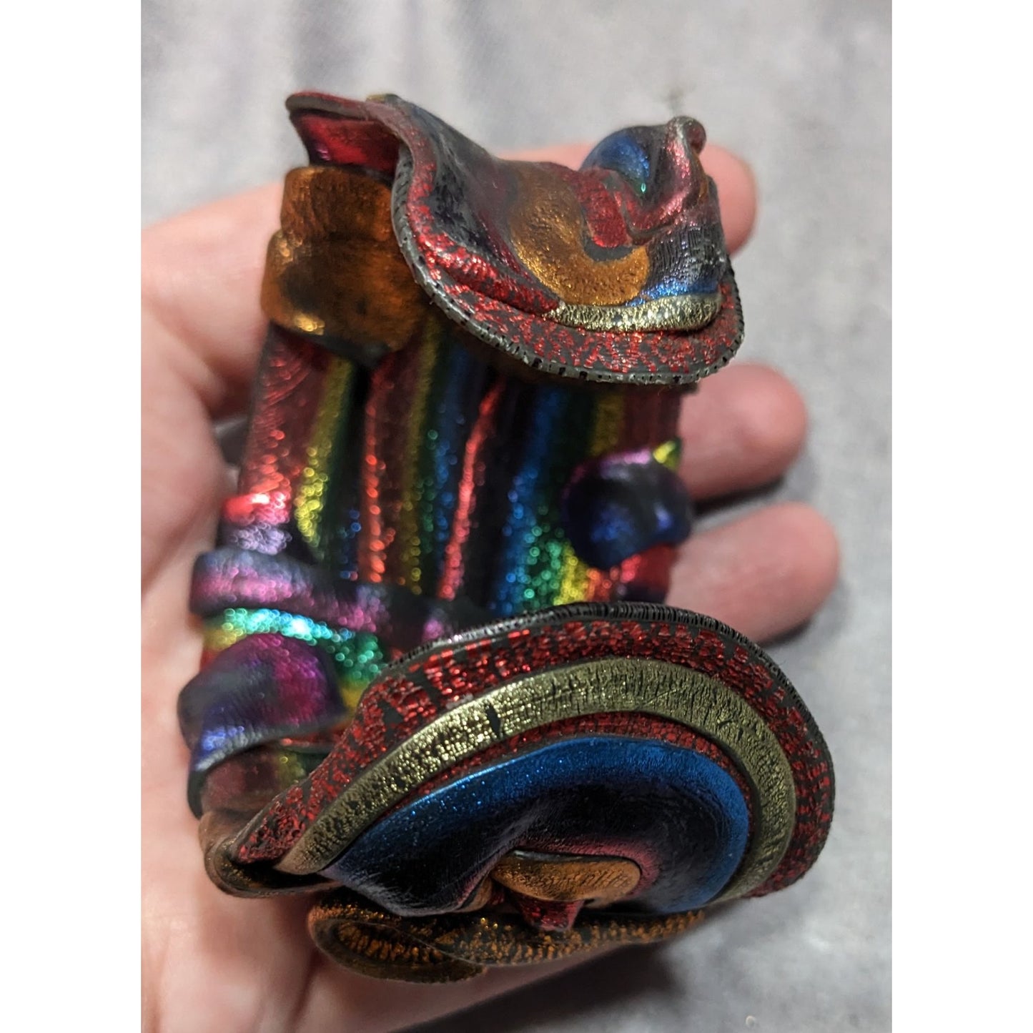 Handcrafted Metallic Rainbow Swirl Artisan Cuff Bracelet Wearable Sculpture