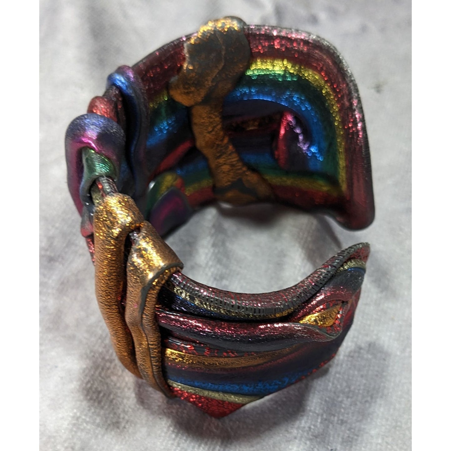 Handcrafted Metallic Rainbow Swirl Artisan Cuff Bracelet Wearable Sculpture